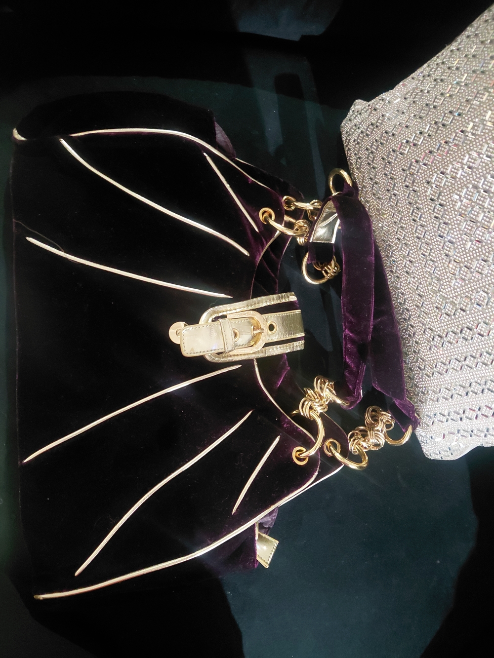Gold-Accented Purple Velvet Women's Handbag